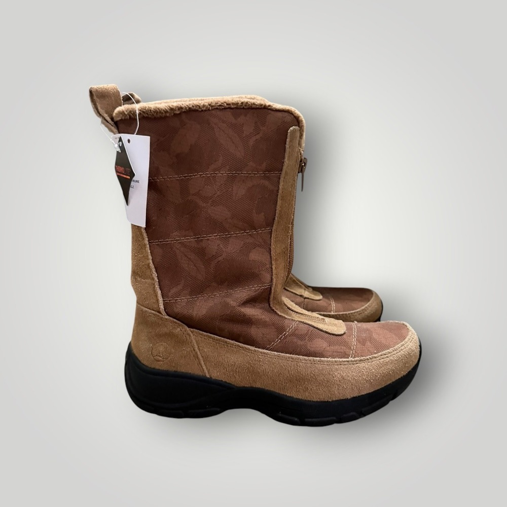 Lands End Snow Boots NWT Women 6.5 Brown Suede Thermolite Insulated Zip Floral